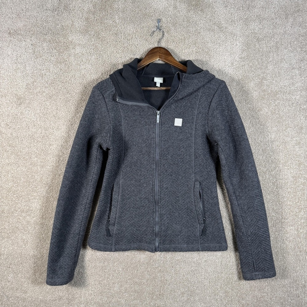 Bench Jacket Womens Medium Gray Herringbone Hooded Fleece Zip Pockets Coat‎